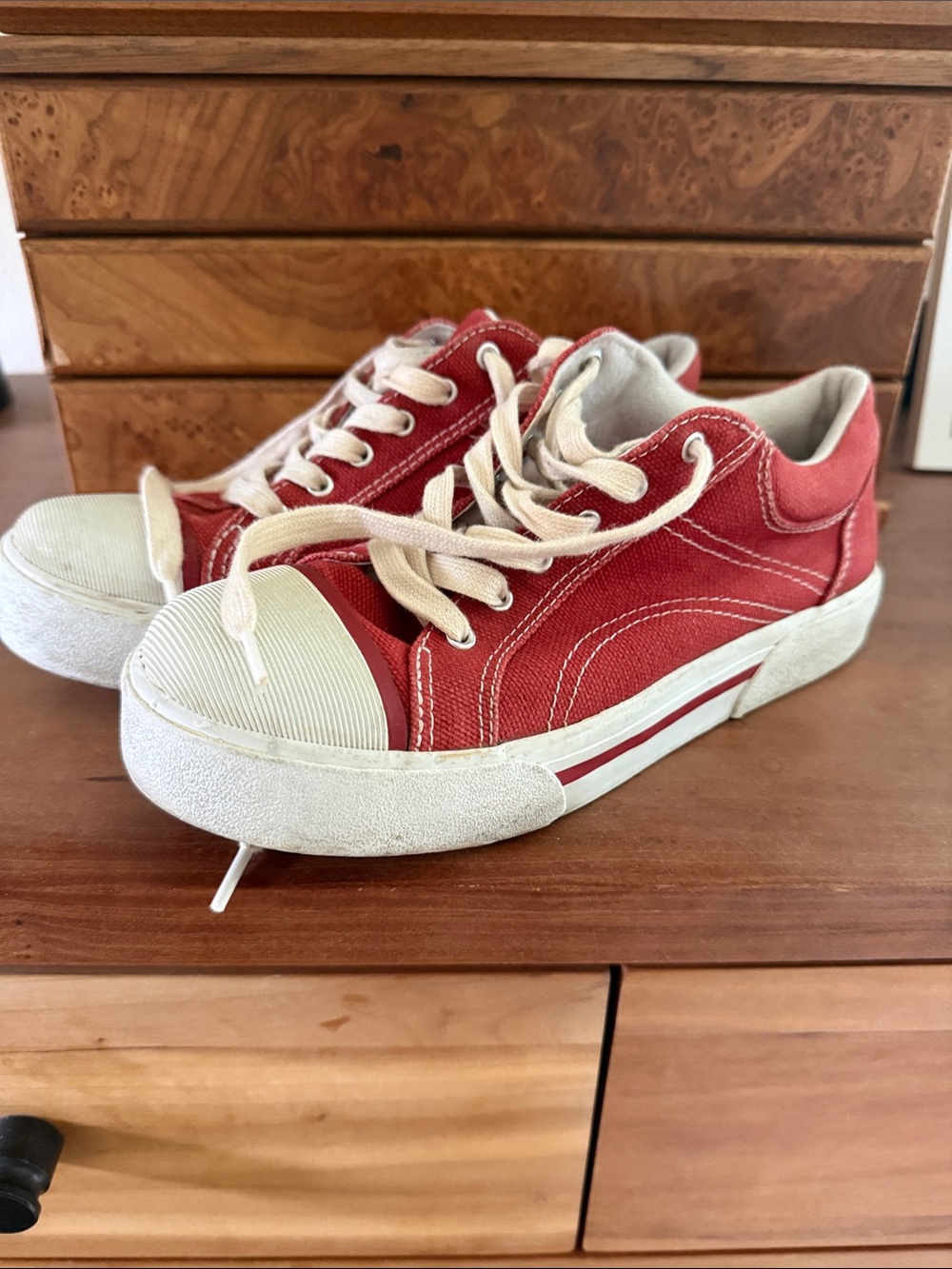 Nine West Red Canvas Lace-Up Sneakers Size 7